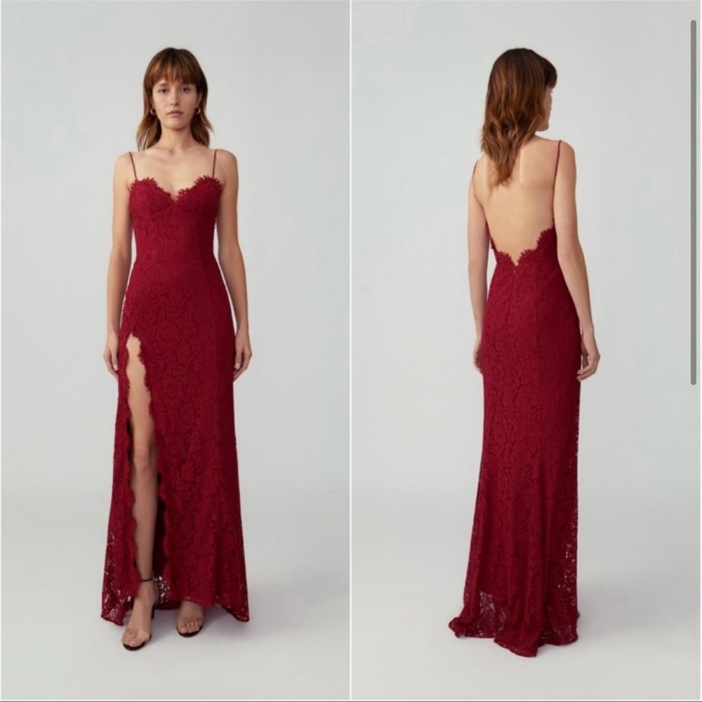 Fame and Partners Revolve Everett Red Wine Cherry Burgundy Lace Gown Maxi Dress